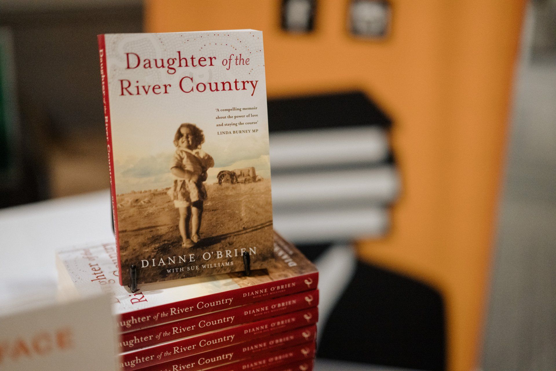 A stack of books titled daughter of the river country