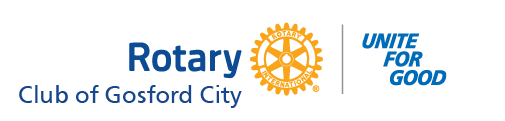 A logo for the rotary club of gosford city