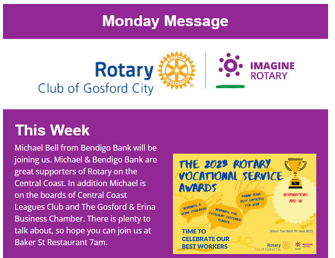 a monday message from the rotary club of gosford city
