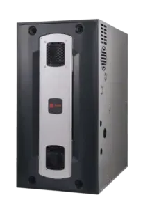 A white AprilAire whole-home humidifier unit, viewed at a slight angle against a plain background.