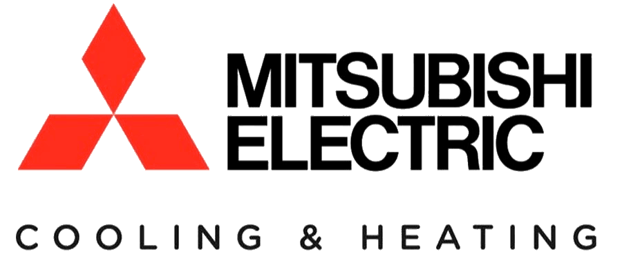 Logo for Mitsubishi Electric Cooling & Heating featuring three red diamonds above the text.
