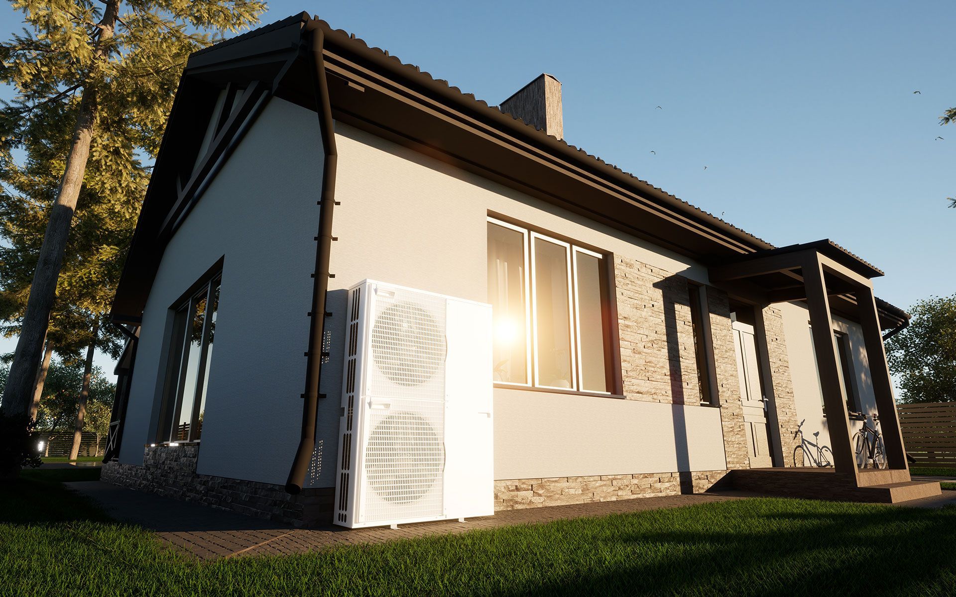 A house with a large air conditioner on the side of it.