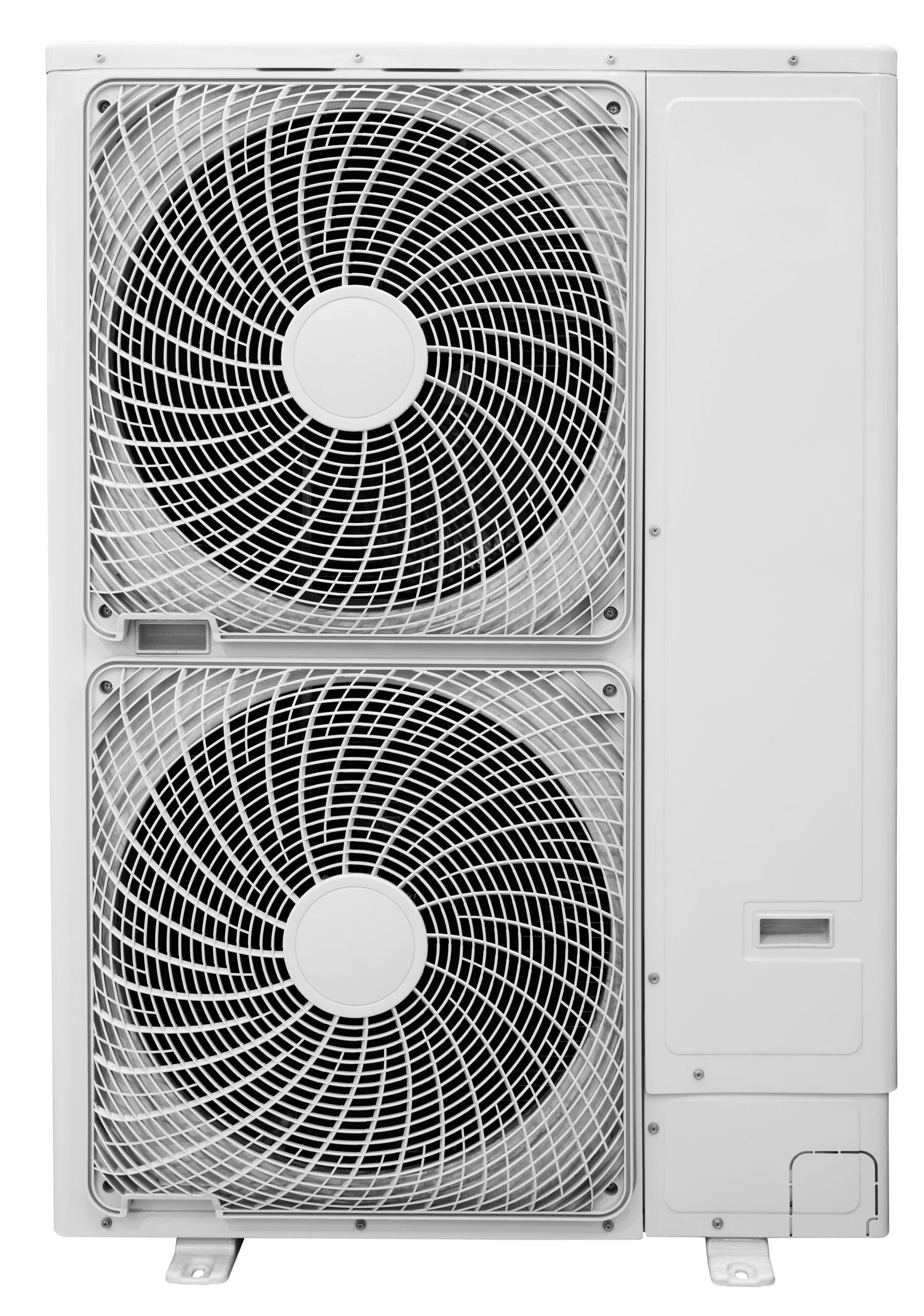 A white air conditioner with two fans on a white background.