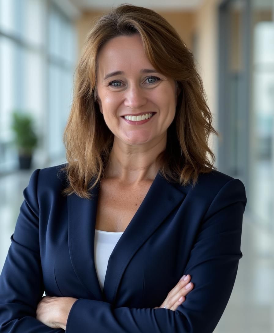 A man in a suit and tie is smiling with his arms crossed
