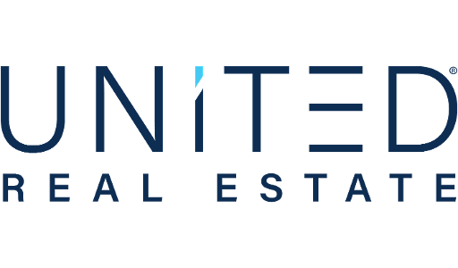The logo for national realty centers is red , white and blue.
