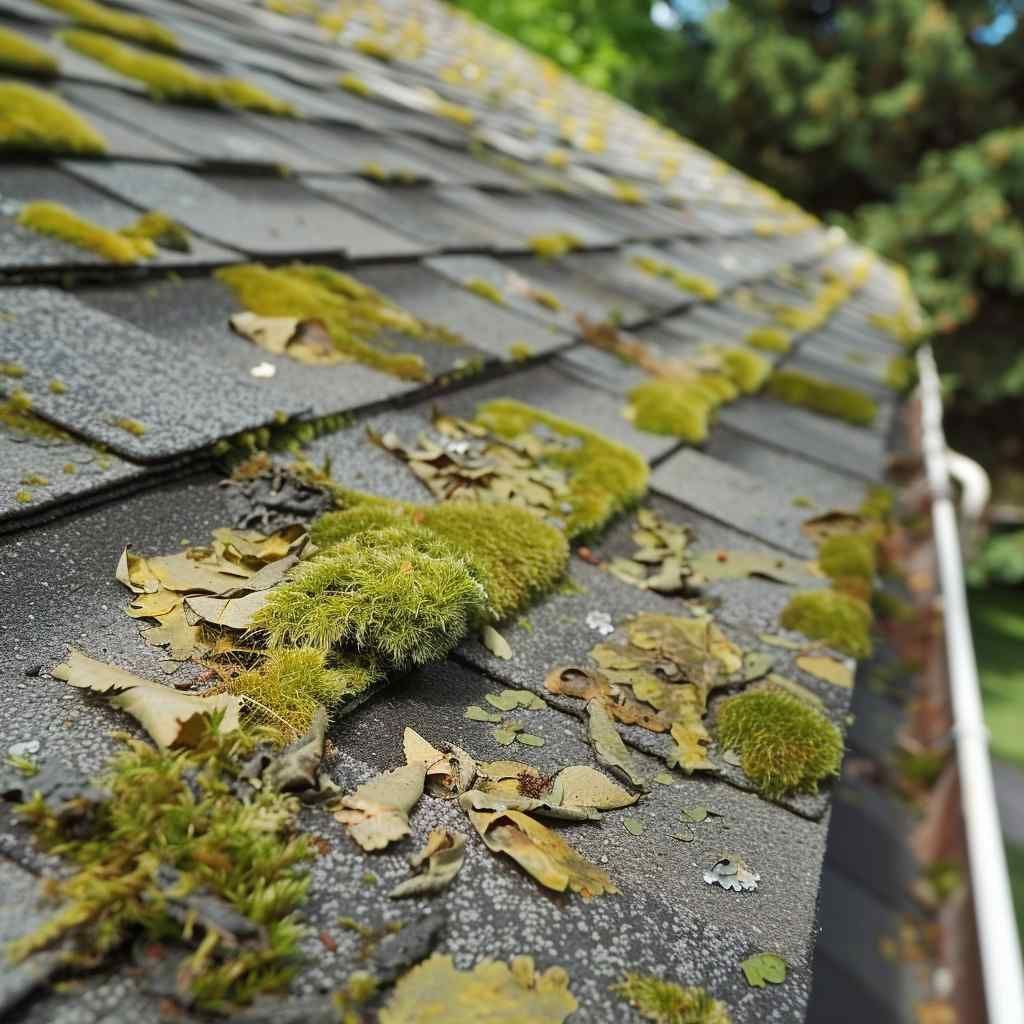 Natural moss formation on a residential roof