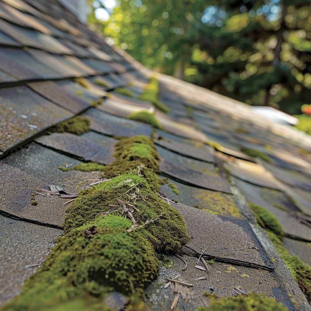 Roof covered in green moss