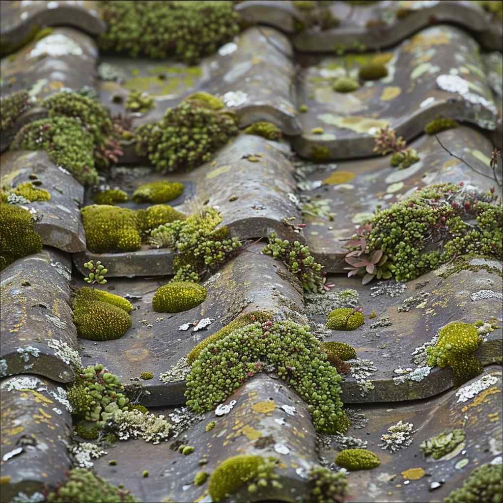Roof covered in green moss