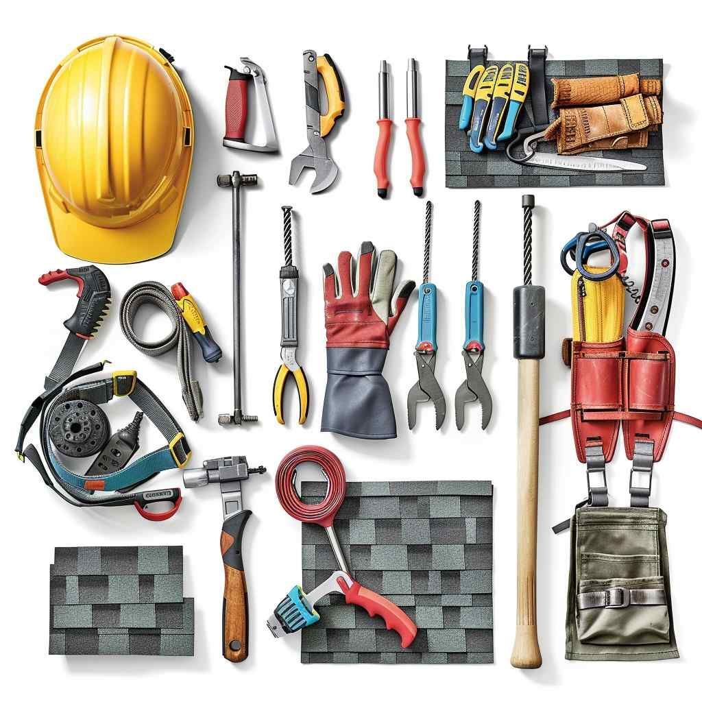 Roofing hammer and nails: Essential tools for securing shingles in place.