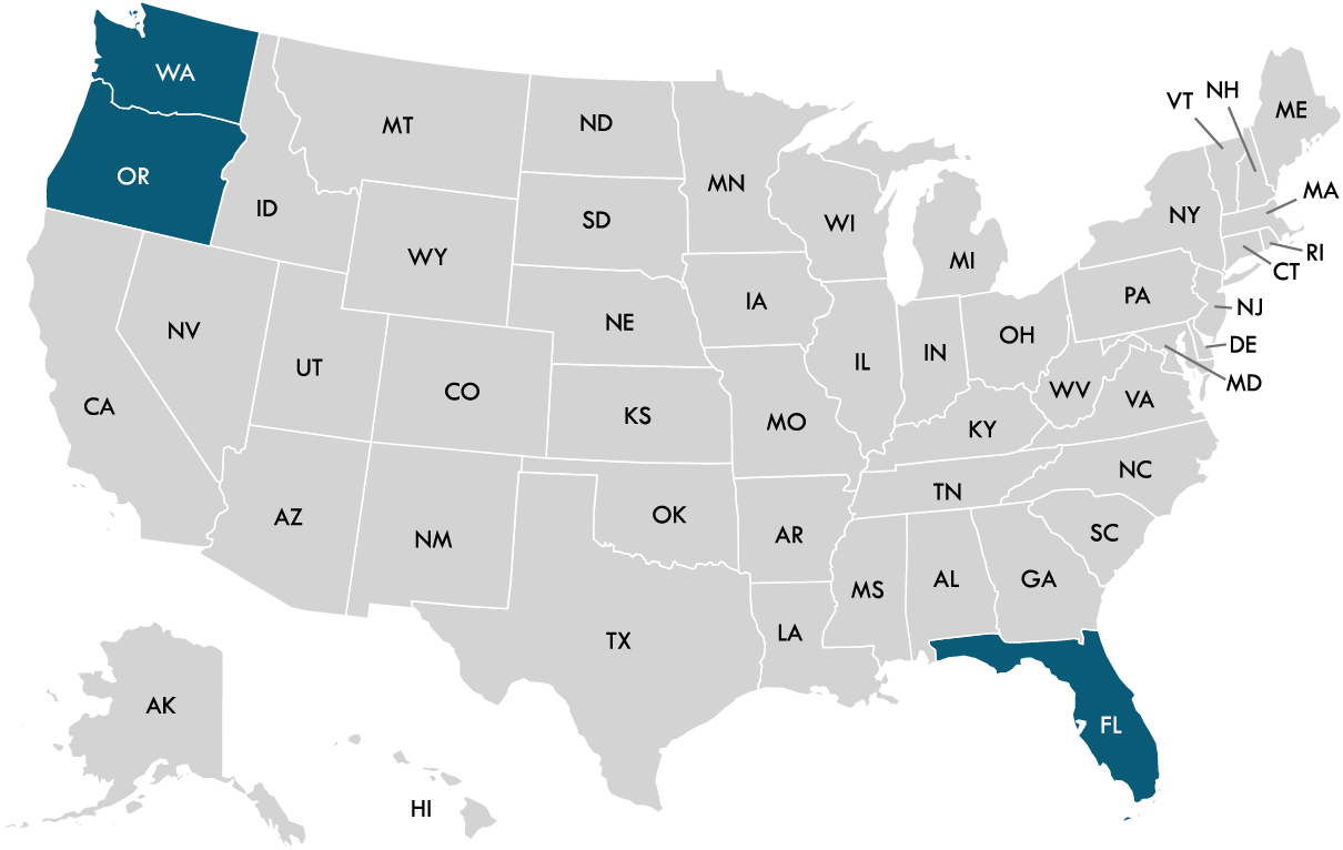 A map of the united states with california highlighted in blue.