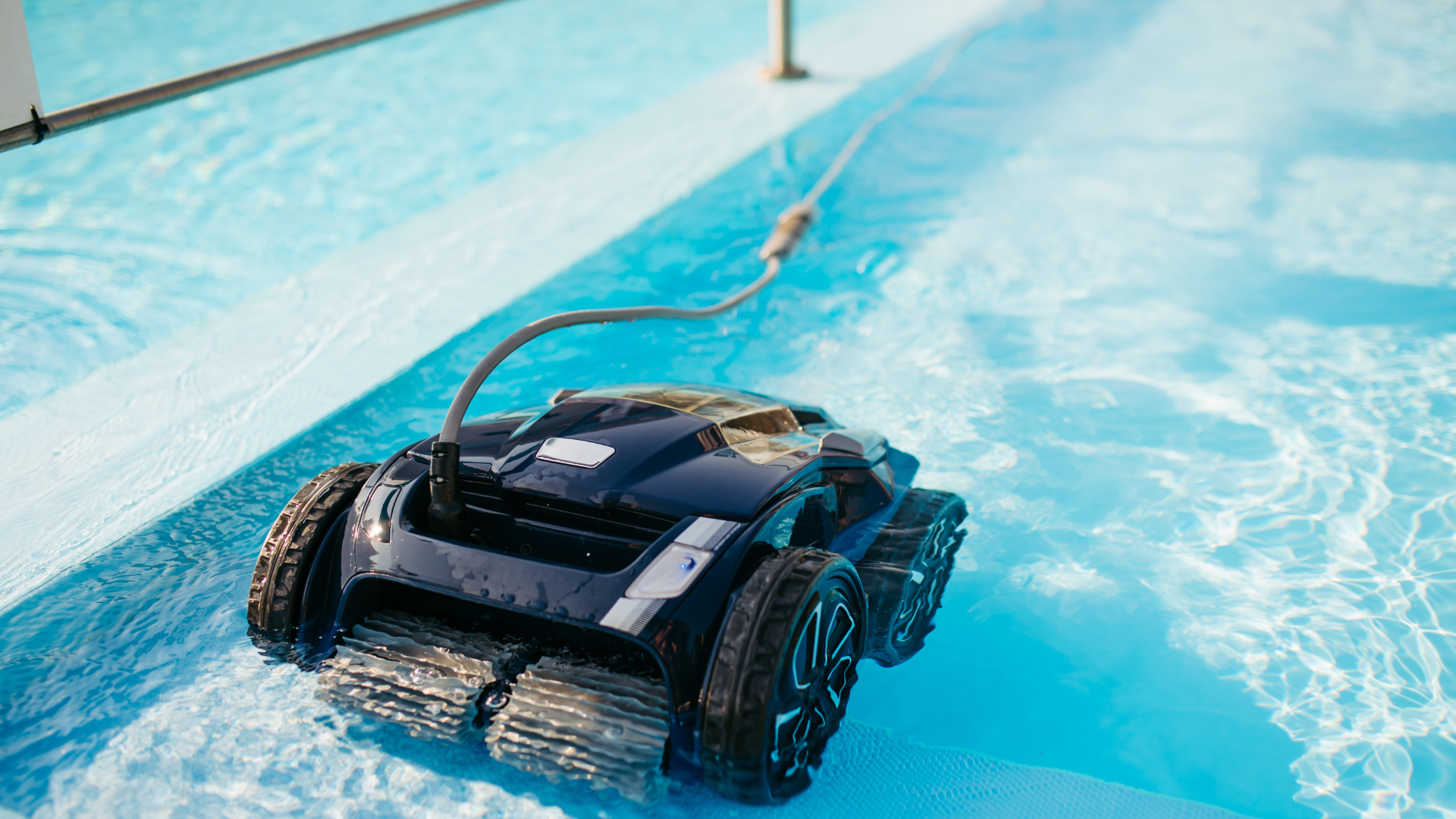 Automatic pool cleaner navigating through the pool, cleaning the water with precision.