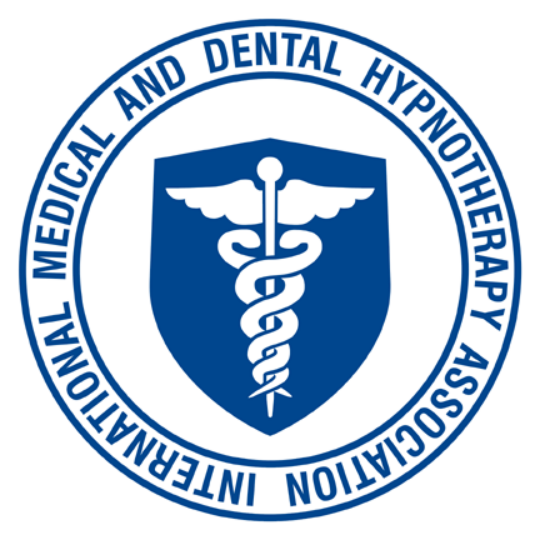 Blue circular logo for the International Medical and Dental Hypnotherapy Association with caduceus symbol Blue circular logo for the International Medical and Dental Hypnotherapy Association with caduceus symbol