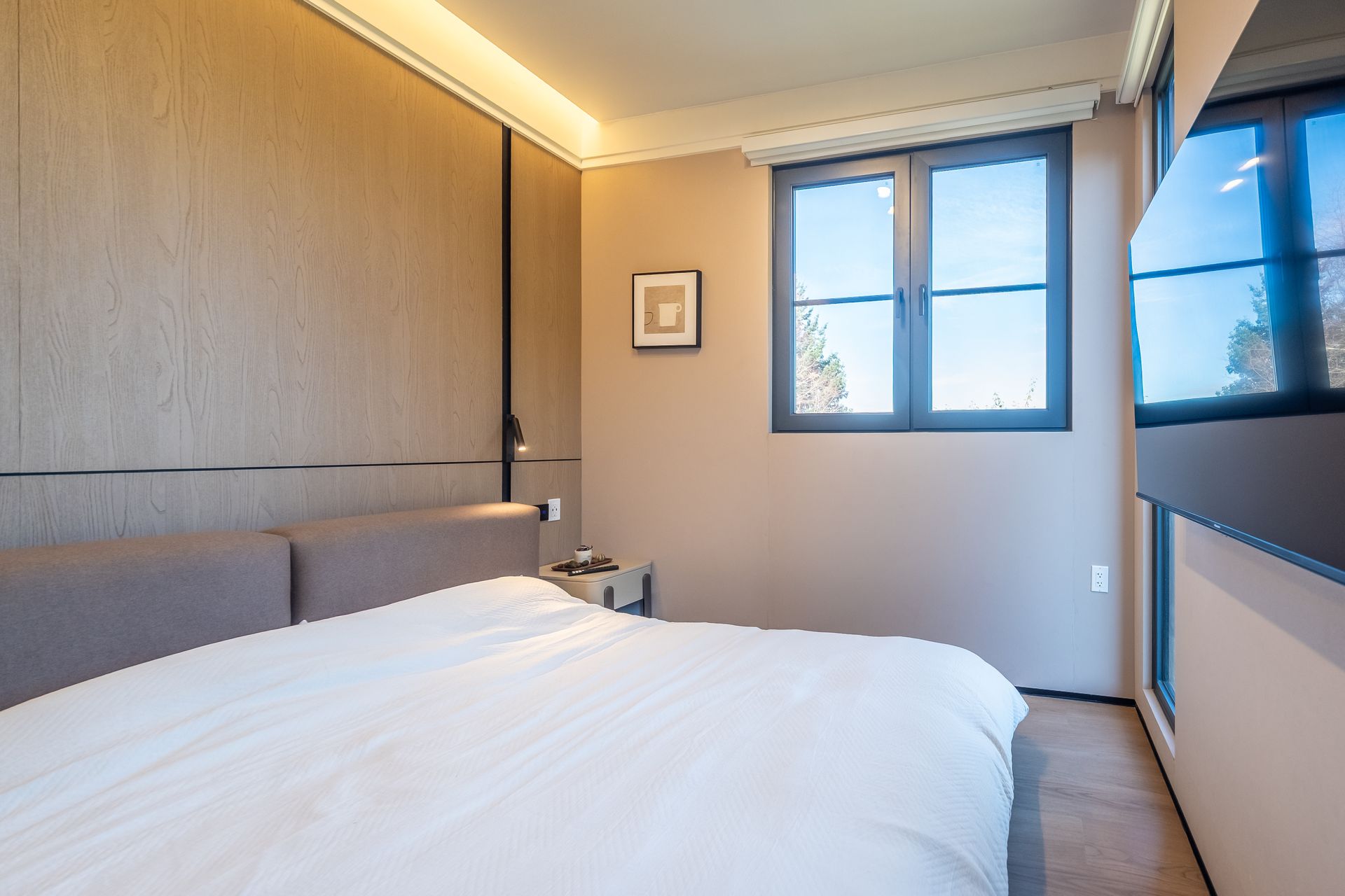 A living room with a couch and a coffee table