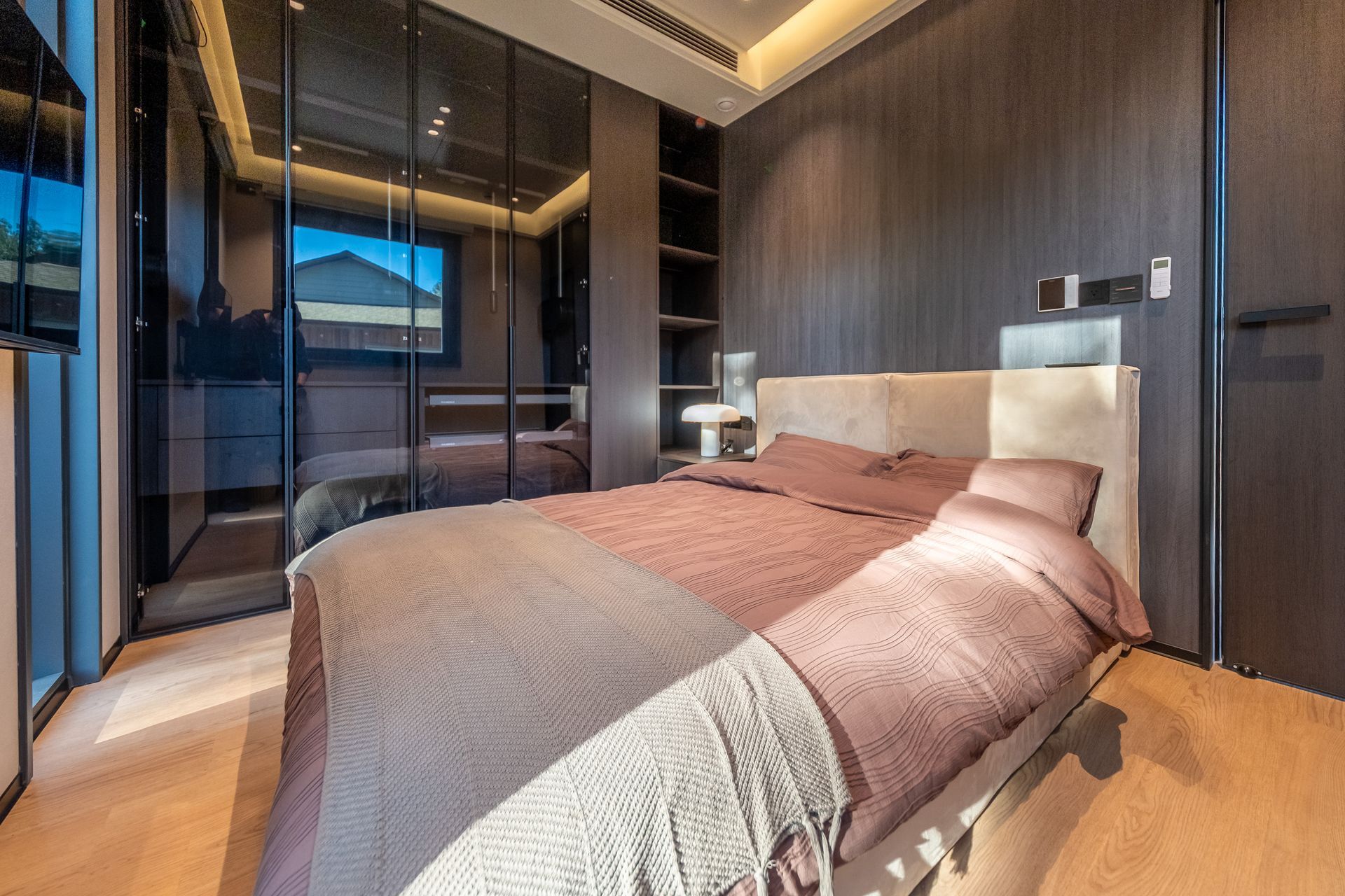 A living room with a couch and a coffee table