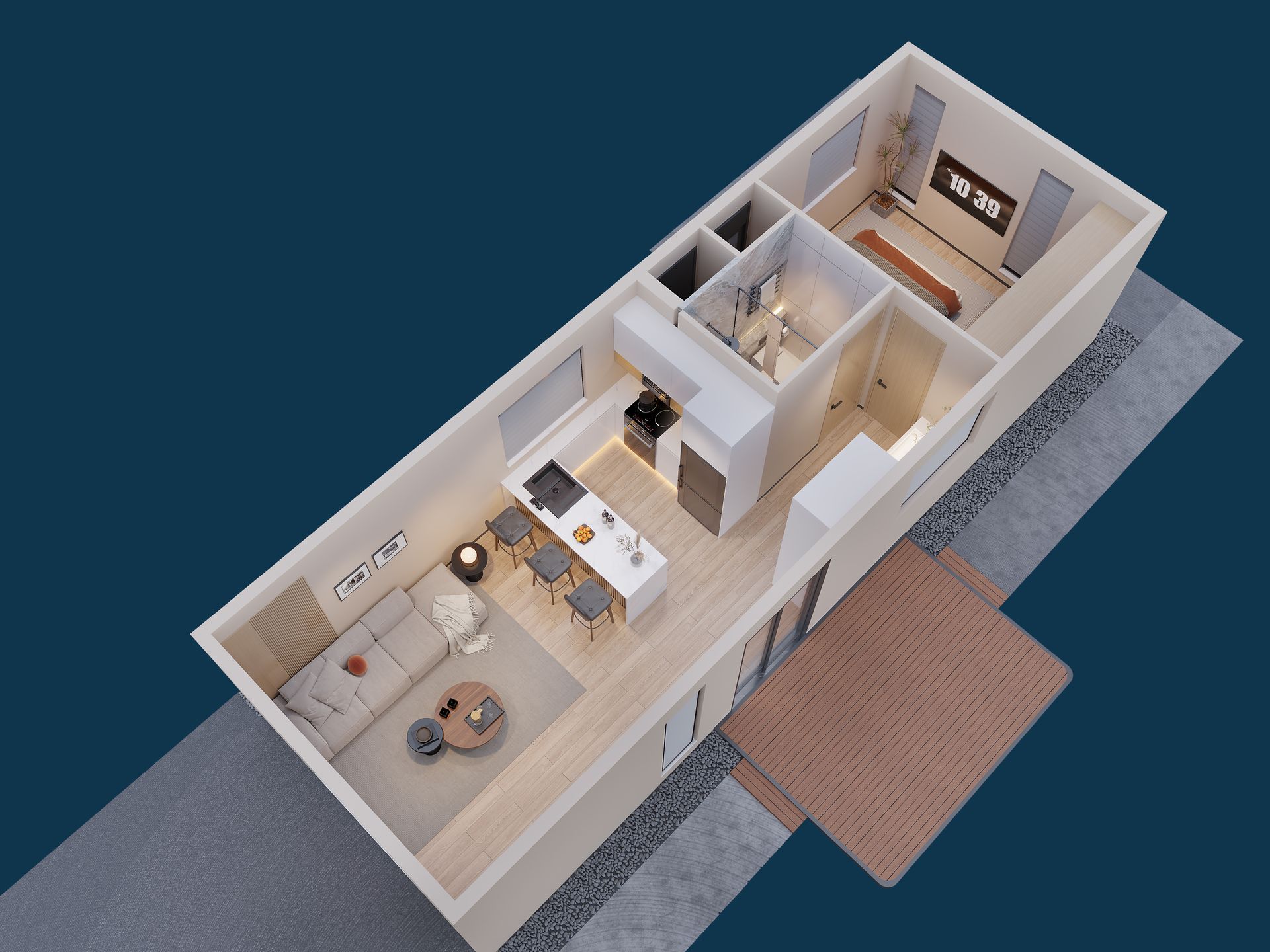 A model of a house and a model of a house on a white background.