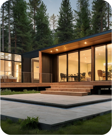A house with a lot of windows and stairs