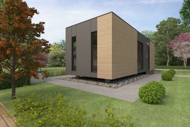 A small house with a lot of windows and doors