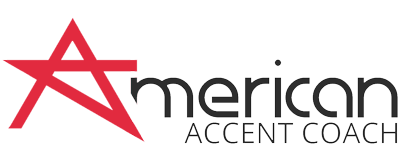 the logo for american accent coach has a red star on it .