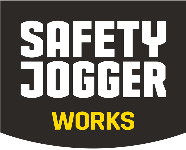 Logo Safety Jogger Works en blanc et jaune sur fond sombre