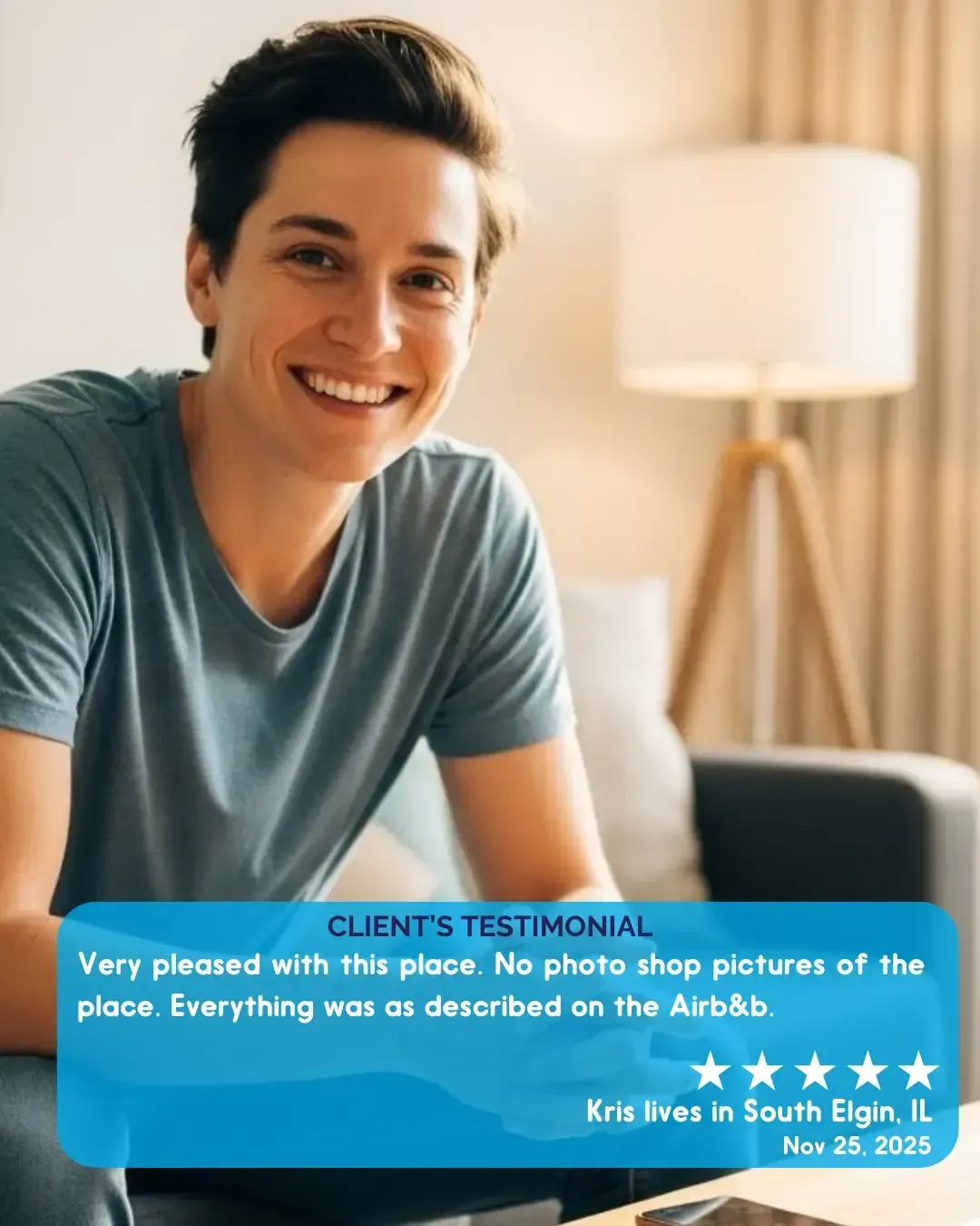 A man in a suit and tie is standing in a living room