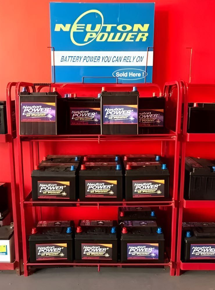 A Display of Newton Power Batteries in a Store — Mayne Street Auto in Gulgong, NSW