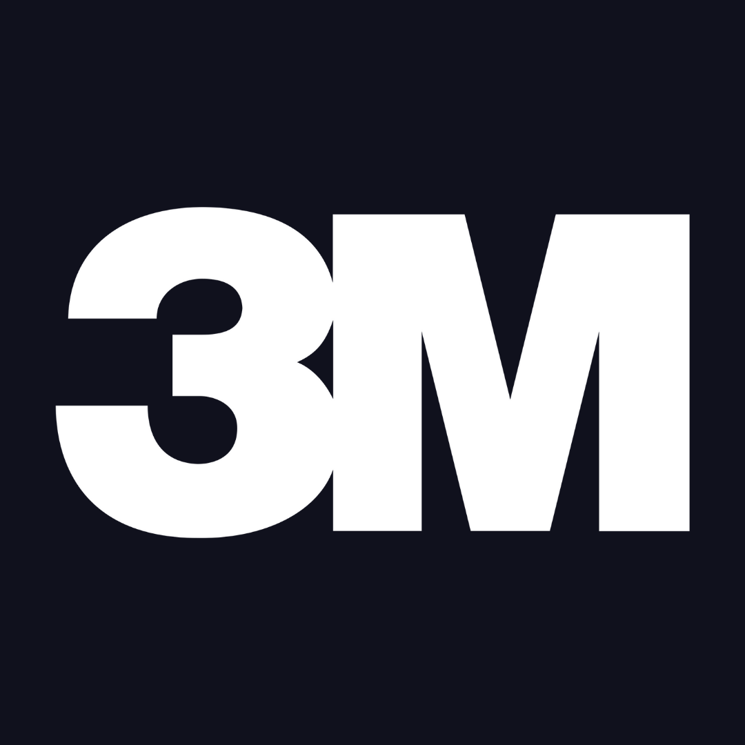 A white 3m logo on a black background