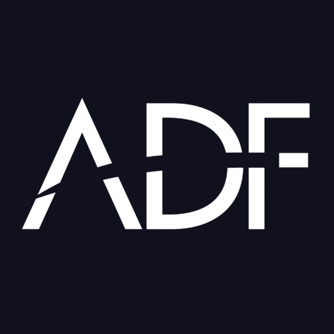 a logo for a company called adf with a black background