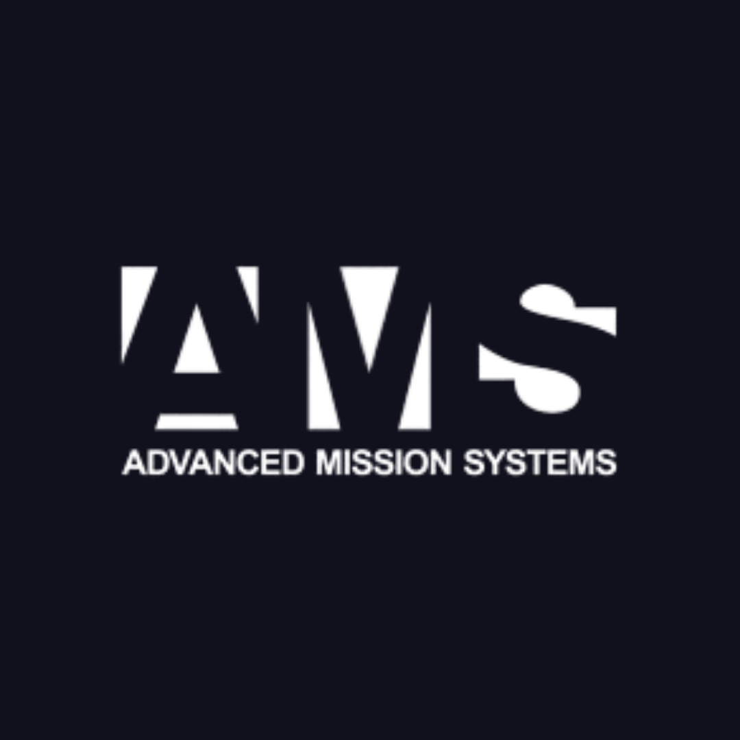 a logo for ams advanced mission systems on a dark background
