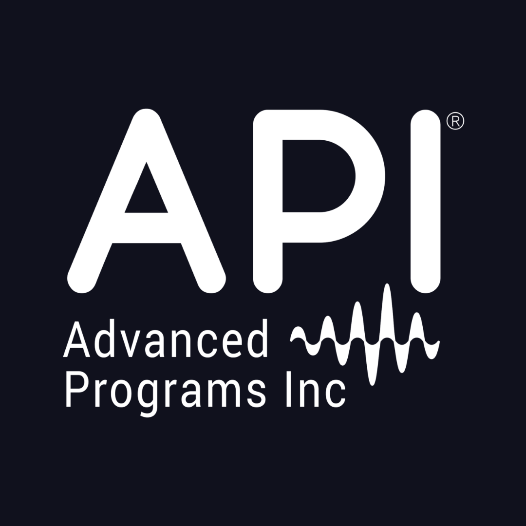 api advanced programs inc logo on a black background
