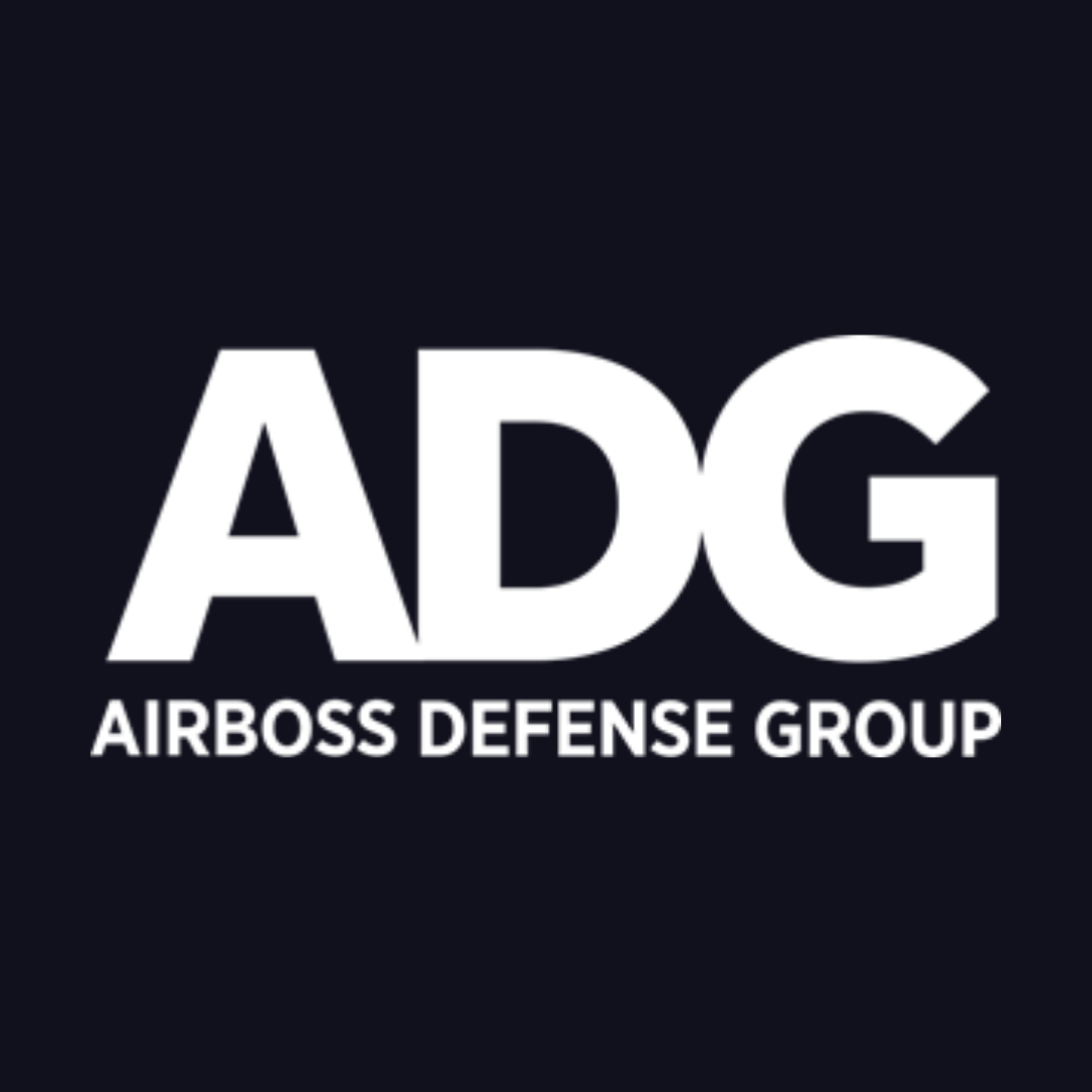 adg airboss defense group logo on a dark blue background