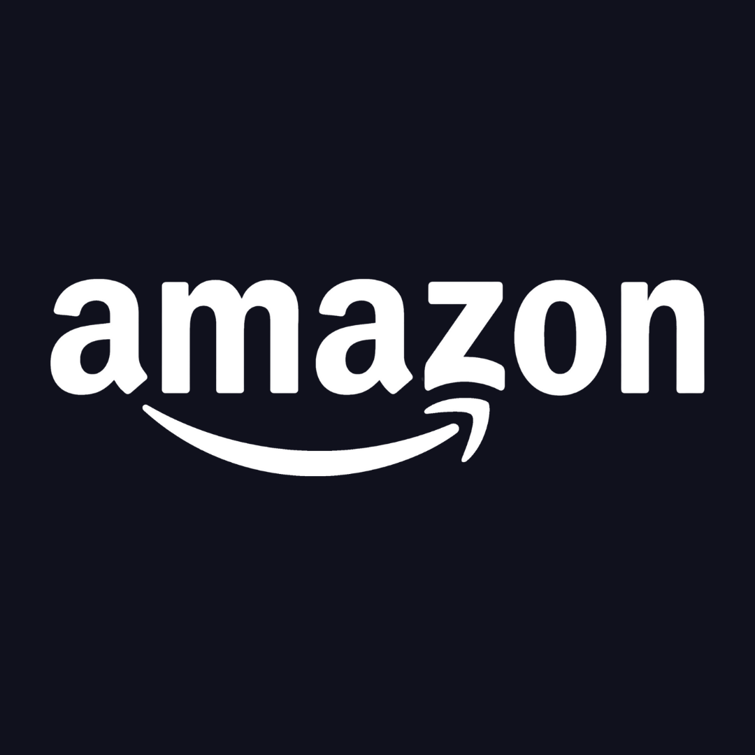 The amazon logo is white on a black background.