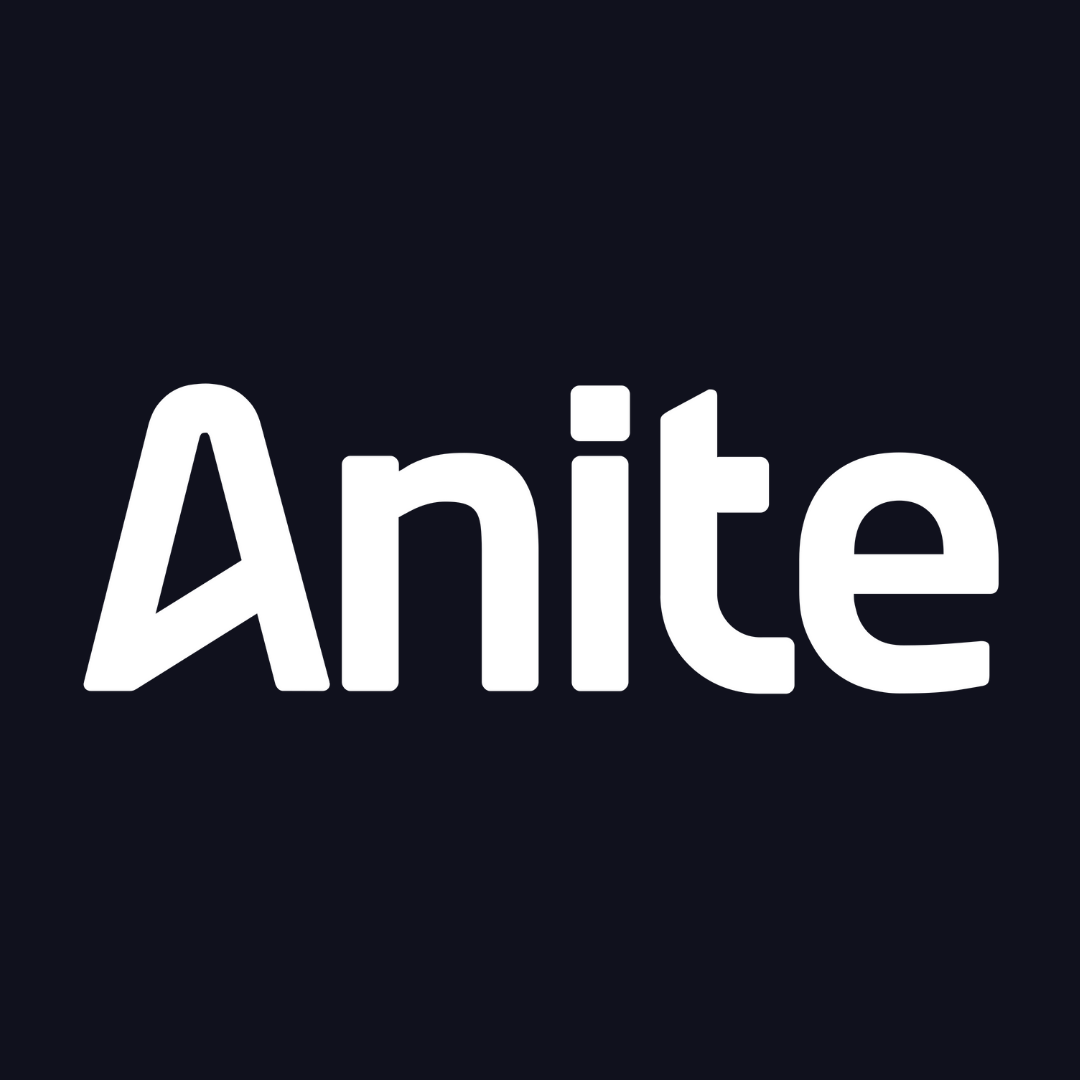 the logo for anite is white on a black background