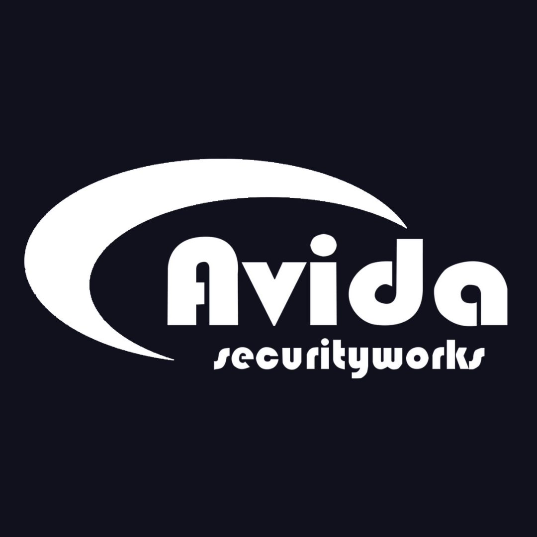 a black and white logo for avida security works