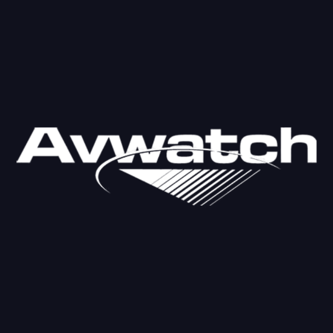 the logo for avwatch is white on a black background