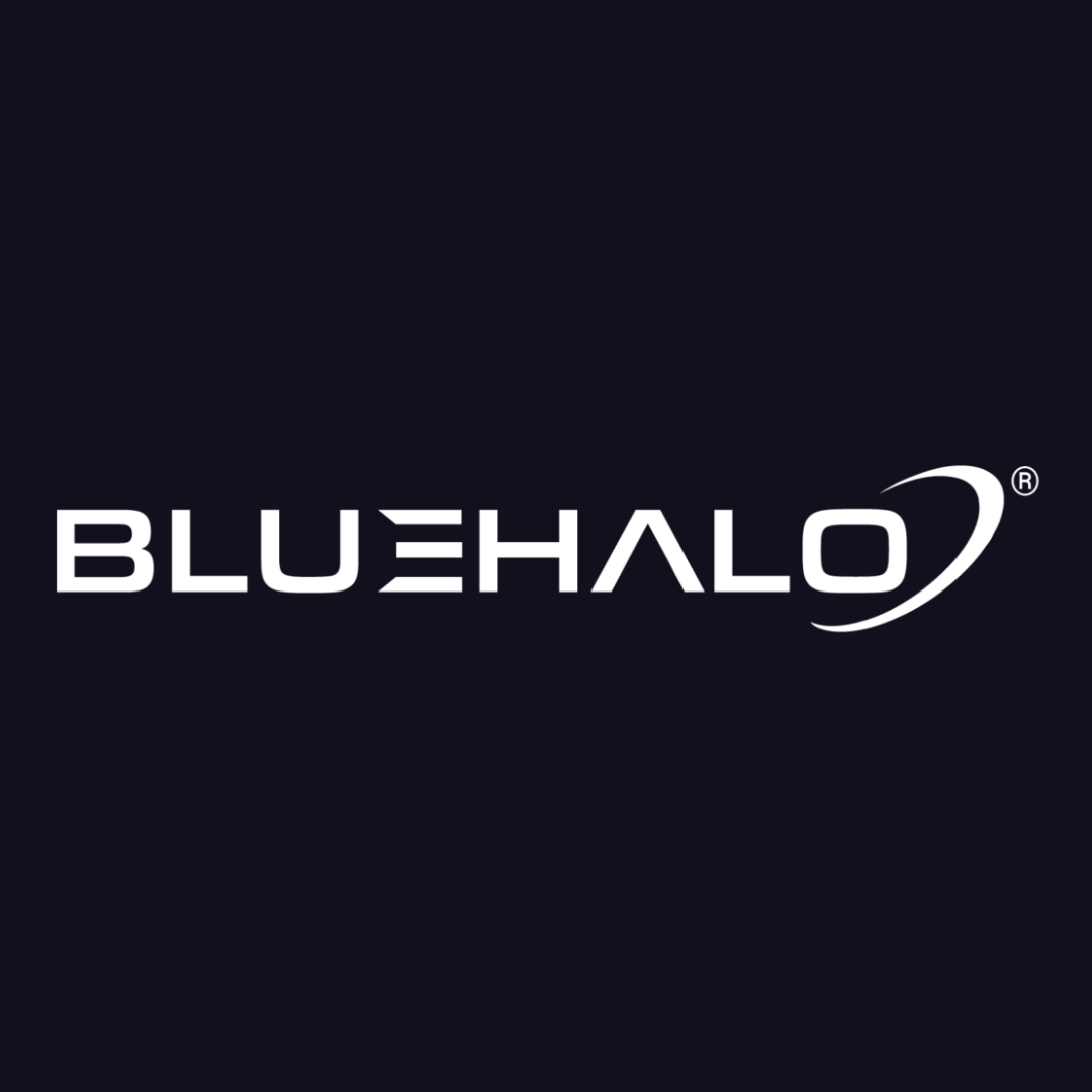 the bluehalo logo is on a black background .