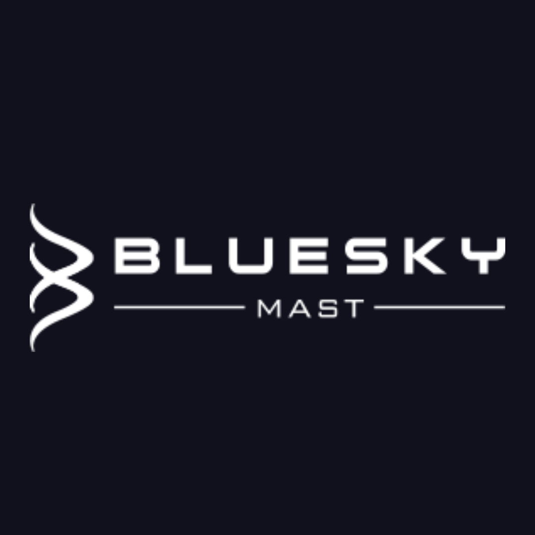 A blue sky mast logo on a dark blue background