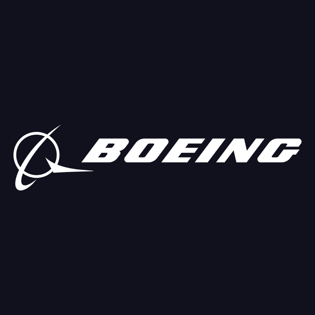 A white boeing logo on a black background