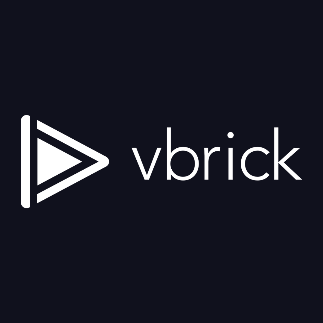 the logo for vbrick is white on a black background .