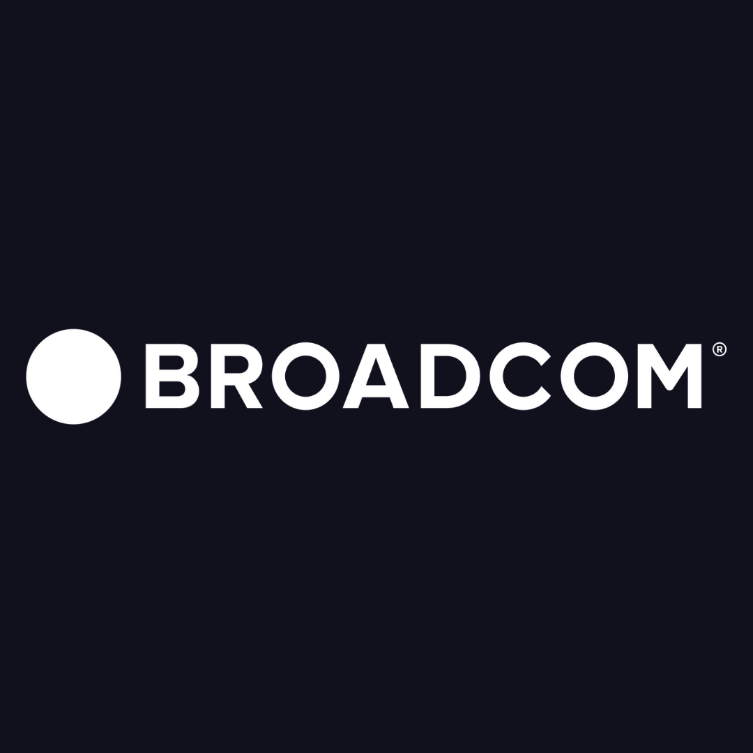 the broadcom logo is on a dark blue background .