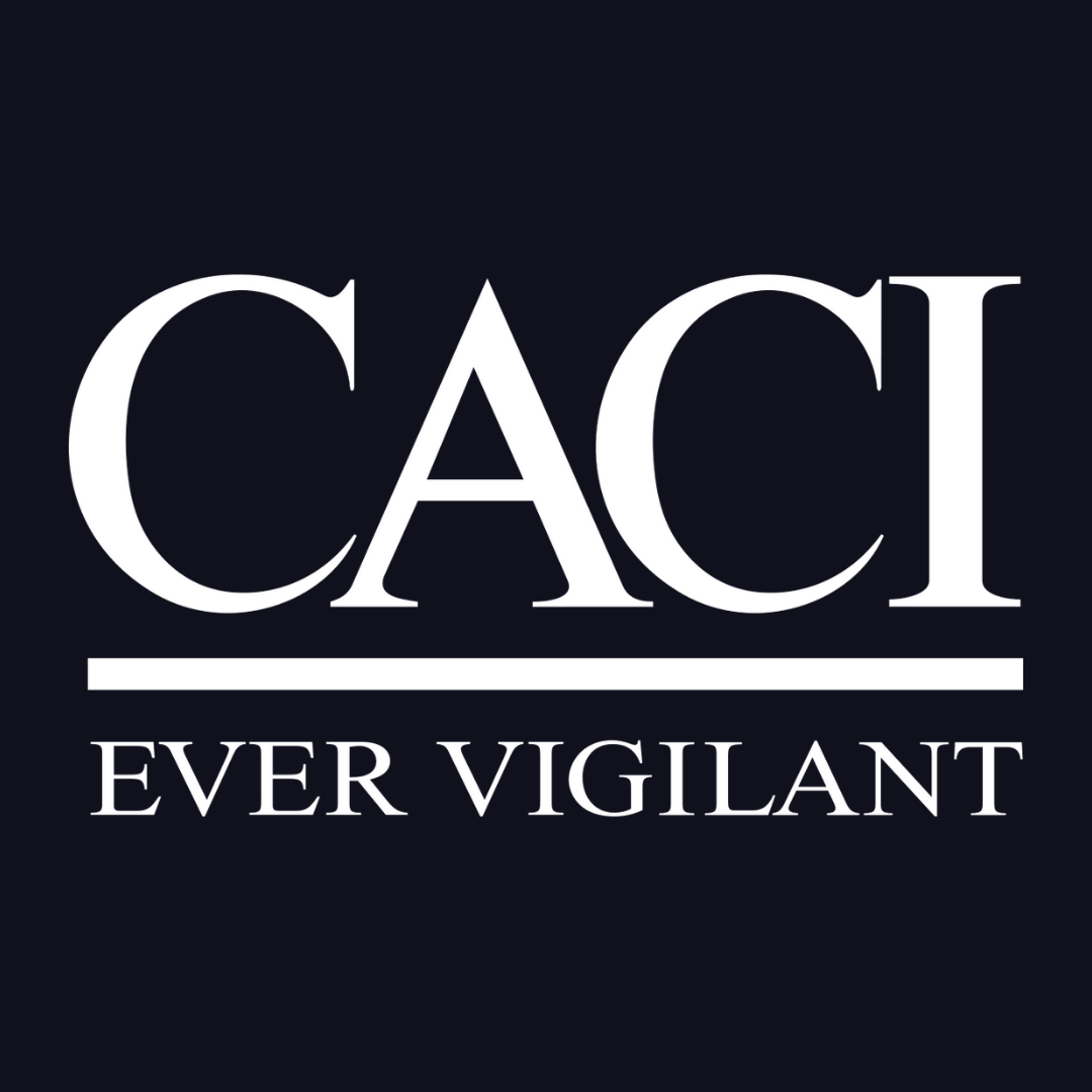 the caci ever vigilant logo on a black background