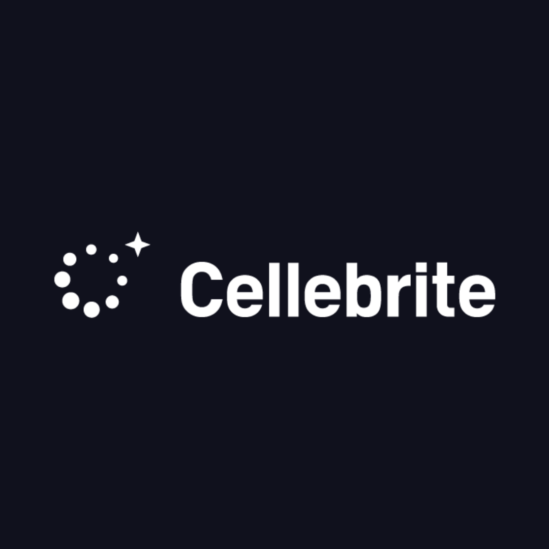 the cellbrite logo is white on a dark blue background .