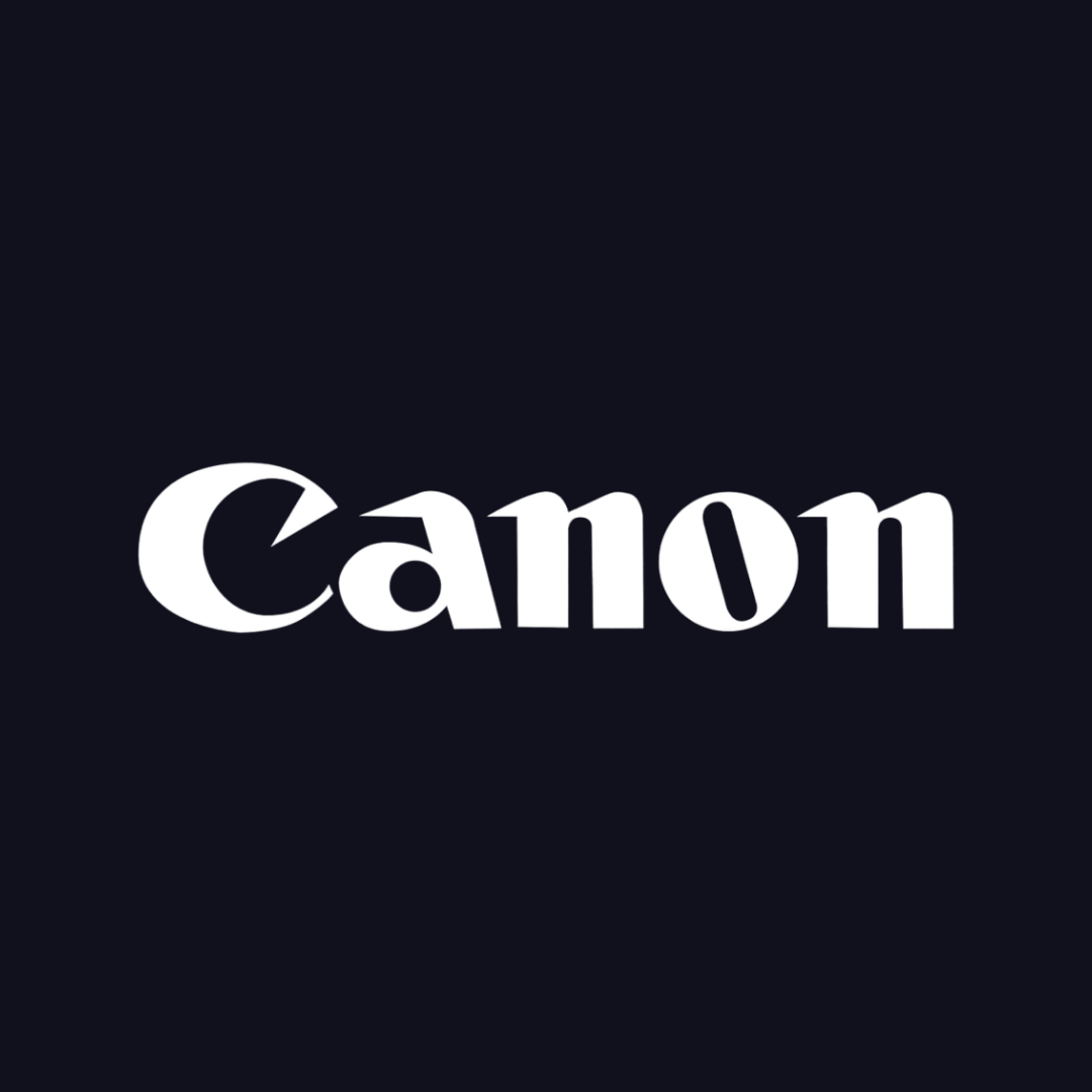 The canon logo is white on a black background.