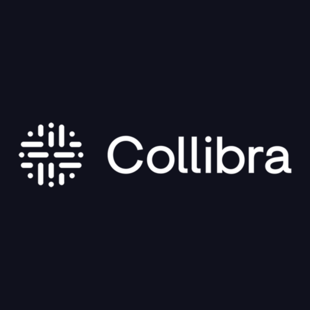 the logo for collibra is on a dark blue background .