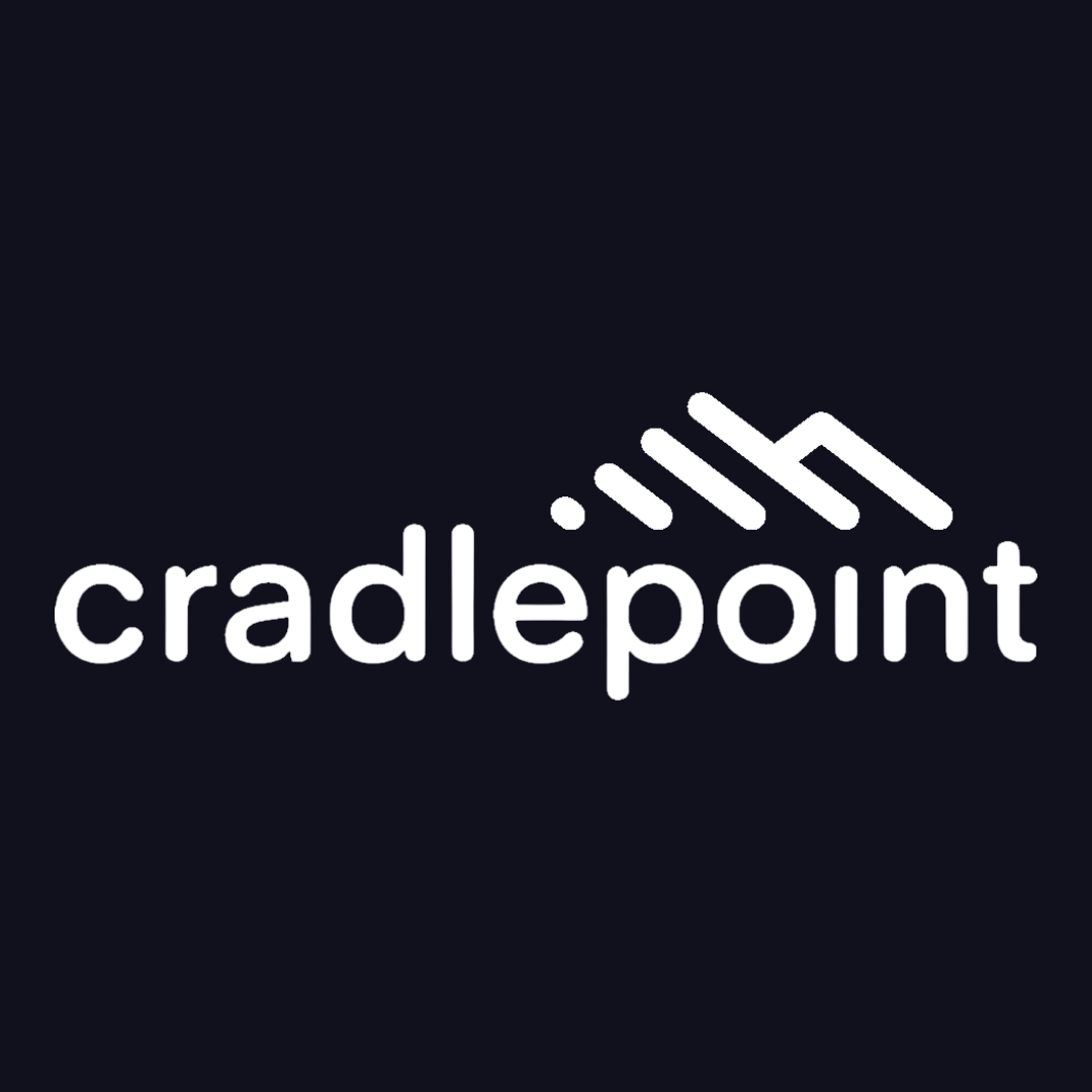the cradlepoint logo is white on a dark blue background .