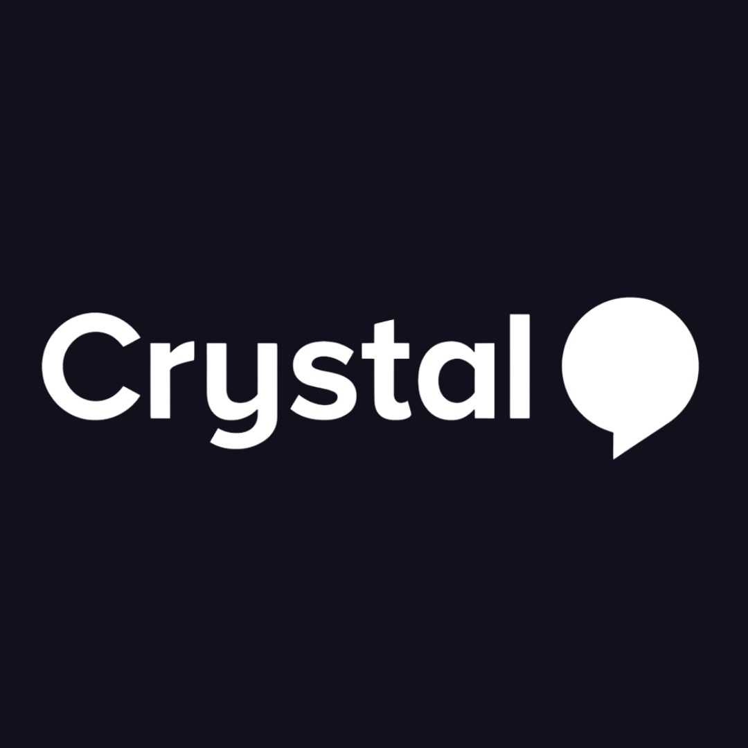 the logo for crystal is a white speech bubble on a black background .