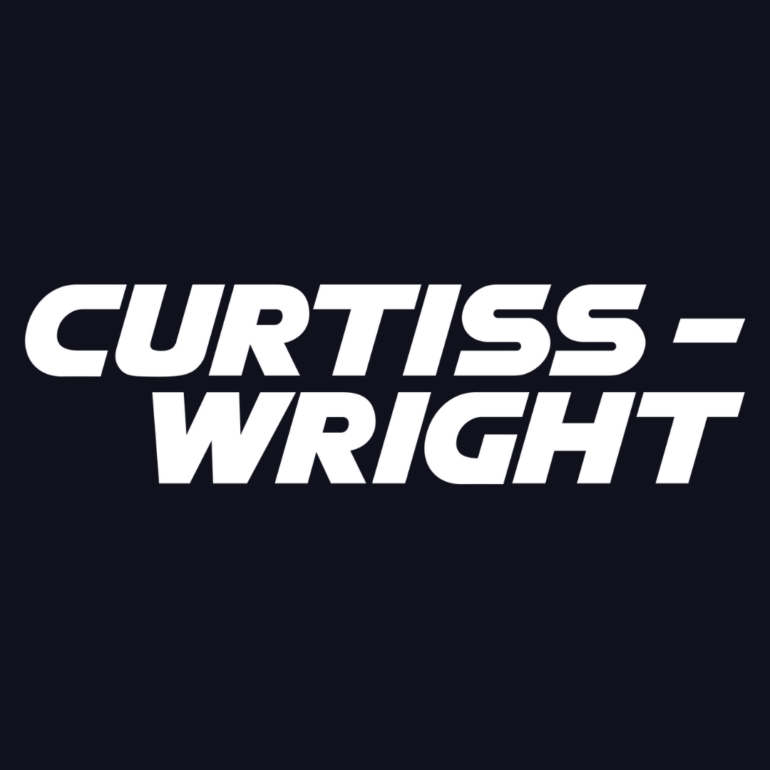 The logo for curtiss wright is white on a black background.