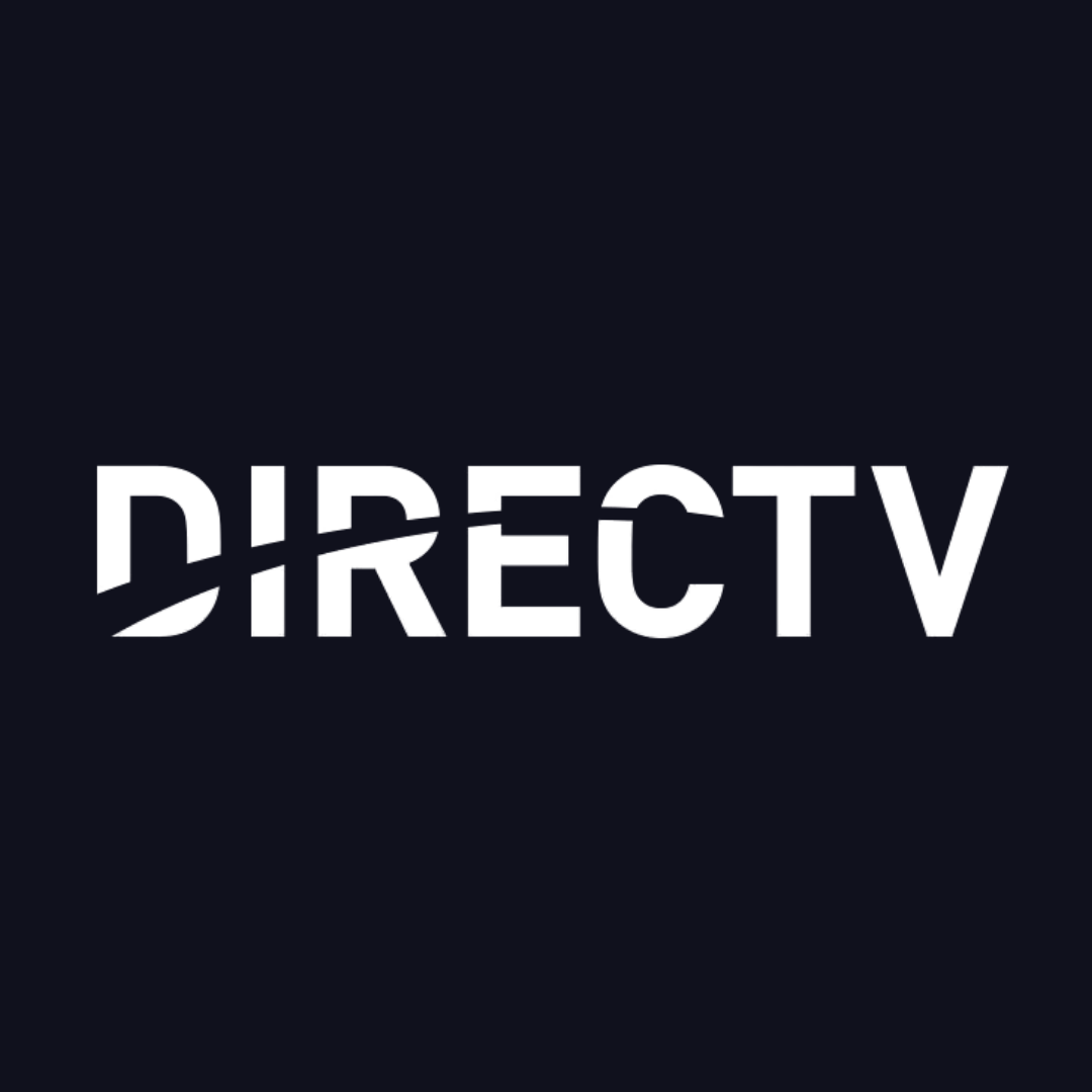 The logo for directv is white on a black background.