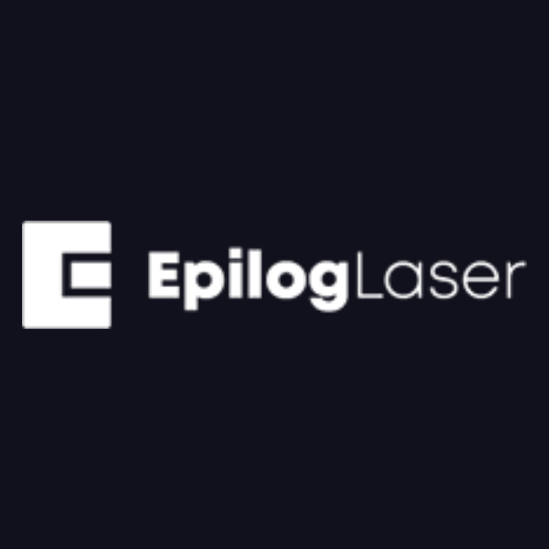 epilog laser logo on a dark blue background