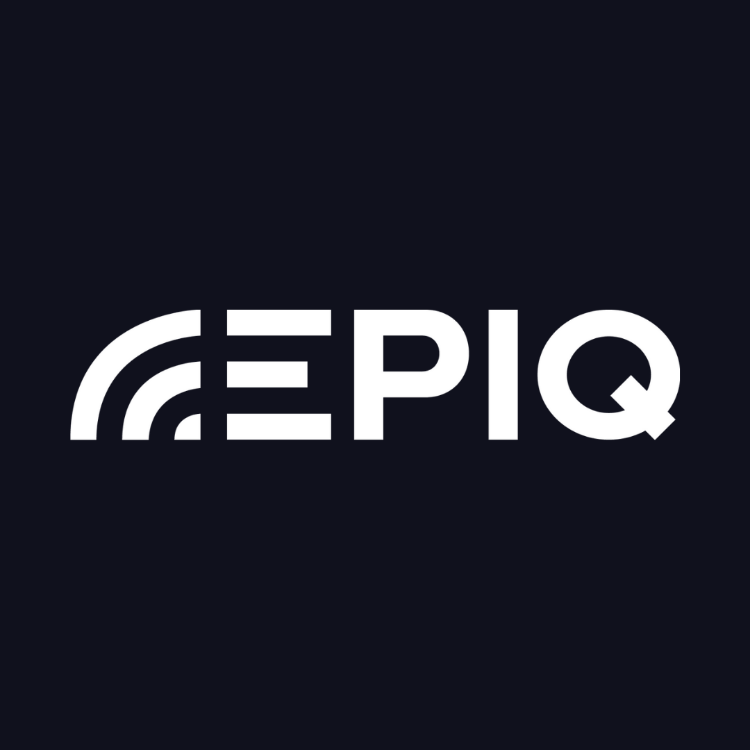 the logo for gepiq is white on a black background .