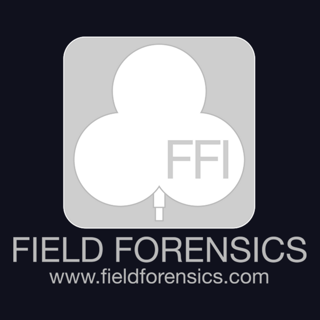 a logo for field forensics is shown on a dark background
